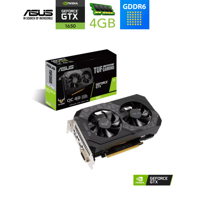 ВідеокартаASUSGTX1650TUFGamingOCEdition4GBGDDR6(128bit)(1410/12000)(DVI-D,HDMI,DisplayPort)(TUF-GTX1650-O4GD6-P-GAMING)